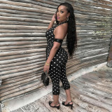 Women Sexy Polka Dot Halter Neck Backless Lace Jumpsuit