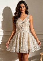 Women Formal Party V-Neck Sleeveless Camisole Rhinestone Sequin Patchwork Dress Women Formal Party V-Neck Sleeveless Camisole Rhinestone Sequin Patchwork Dress