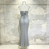 Women French Sexy Strapless Rhinestone-Studded Bodycon Dress