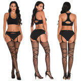 Women Fine Mesh Suspender Stockings Footed Jacquard Hollow-Out Sexy Lace Pantyhose