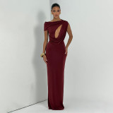 Women Summer Casual One-Shoulder Short-Sleeve Ribbon Hollow-Out Dress