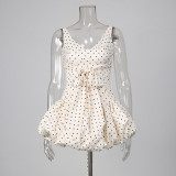 Women Summer Patchwork Polka Dot Camisole Dress