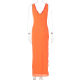 Women Summer V-Neck Slit Maxi Dress