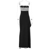 Women Summer Lace Patchwork Strapless Elegant Slit Dress