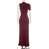 Women Summer Casual One-Shoulder Short-Sleeve Ribbon Hollow-Out Dress