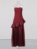 Women French Sexy Strapless Backless Ruffle Dress