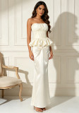 Women French Strapless Summer Sleeveless Pleated Ruffle Maxi Dress