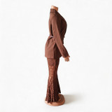 Women Blazer and Lace Trousers Two-Piece Set