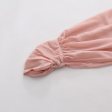 Women Elegant High-Neck Puff Sleeve Knot Pleated Dress