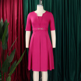 Plus Size Women Summer Short Sleeve Elegant Solid African Dress