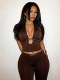 Women Summer Sleeveless Cropped Top and Trousers Two-Piece Set