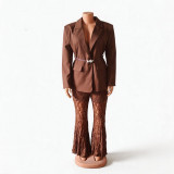 Women Blazer and Lace Trousers Two-Piece Set