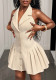 Women Halter Neck Backless Sleeveless Pleated Dress