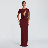 Women Summer Casual One-Shoulder Short-Sleeve Ribbon Hollow-Out Dress
