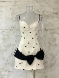 Women Sweetheart Neck Spaghetti Strap Bow Mini Dress