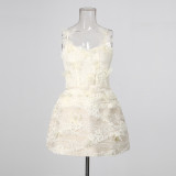 Women Lace Embroidery Patchwork Strap Dress