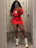 Women Autumn/Winter Stand Collar Contrast Color Zipper Jacket Top Drawstring Pleated Skirt Two-Piece Set