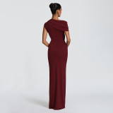 Women Summer Casual One-Shoulder Short-Sleeve Ribbon Hollow-Out Dress