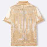 Men's coconut tree jacquard openwork lapel knitting top