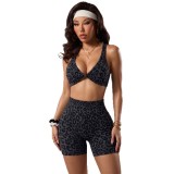 Women Leopard Print Sexy Bra Top and Shorts Fitness Yoga Two-Piece Set