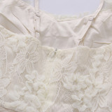 Women Lace Embroidery Patchwork Strap Dress