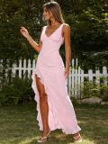 Women Summer V-Neck Slit Maxi Dress