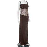 Women Spring Summer lace Patchwork Sexy Maxi Dress
