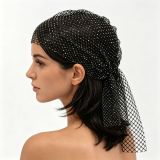 Women Mesh Rhinestone Stretchy Fishnet Hat Rhinestone headscarf/hat