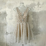 Women Formal Party V-Neck Sleeveless Camisole Rhinestone Sequin Patchwork Dress