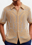 Men's coconut tree jacquard openwork lapel knitting top