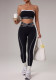 Women Color Block Strapless Top Pants Fitness Yoga Two-Piece Set