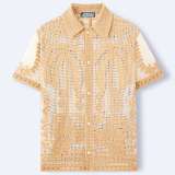 Men's coconut tree jacquard openwork lapel knitting top