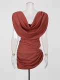 Women Sexy Pleated Backless Bodycon Dress