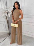 Women Button Asymmetrical Sleeveless Top + Wide-Leg Pants Two-Piece Set
