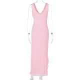 Women Summer V-Neck Slit Maxi Dress