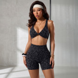 Women Leopard Print Sexy Bra Top and Shorts Fitness Yoga Two-Piece Set