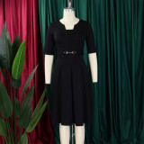 Plus Size Women Summer Short Sleeve Elegant Solid African Dress