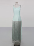 Women Evening Tassel Patchwork Summer Sleeveless Camisole Sweetheart Neck Maxi Dress