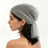 Women Mesh Rhinestone Stretchy Fishnet Hat Rhinestone headscarf/hat