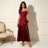 Women French Sexy Strapless Backless Ruffle Dress