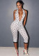 Women Sexy Polka Dot Halter Neck Backless Lace Jumpsuit