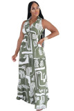 Women Summer Print Turndown Collar V Neck Sleeveless Casual Dress（Processing time need 3-6 days）