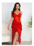 Women sexy suspender lace multi-layer ruffle irregular see-through nightdress