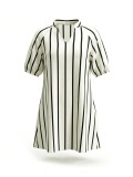 Women V-Neck Striped Summer Puff Sleeve Shirt Dress