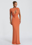 Women Summer Casual One-Shoulder Short-Sleeve Ribbon Hollow-Out Dress
