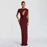 Women Summer Casual One-Shoulder Short-Sleeve Ribbon Hollow-Out Dress