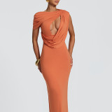 Women Summer Casual One-Shoulder Short-Sleeve Ribbon Hollow-Out Dress