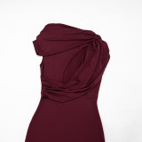 Women Summer Casual One-Shoulder Short-Sleeve Ribbon Hollow-Out Dress