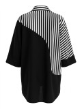 Women Color Block Patchwork Turn-down Collar Casual Shirt Dress