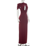 Women Summer Casual One-Shoulder Short-Sleeve Ribbon Hollow-Out Dress